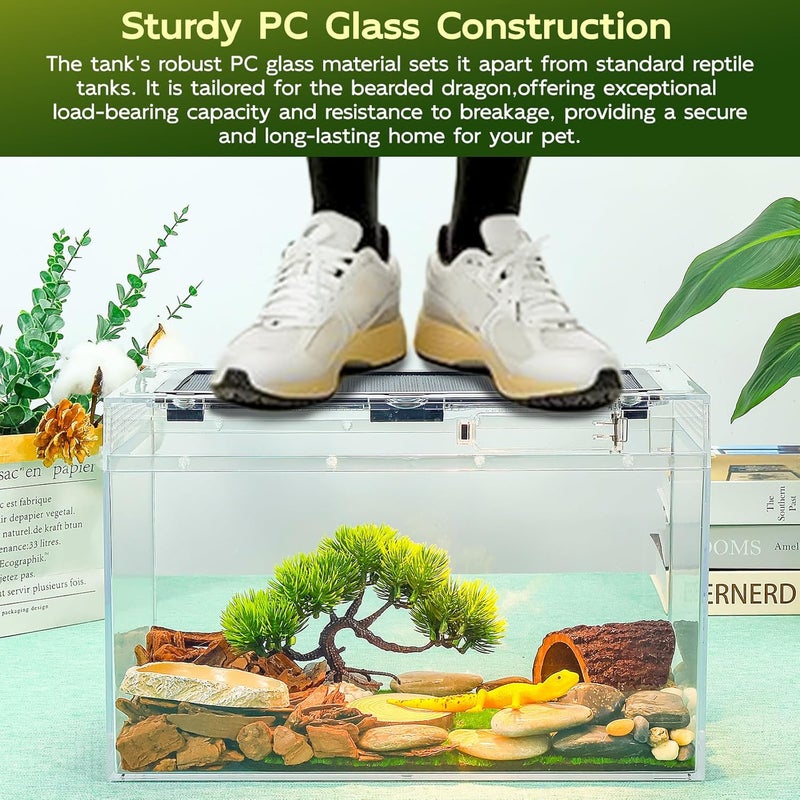BINANO 16×10×8'' Reptile Tank Kit with Heat Lamp, Spray Bottle, Shovel, Tweezers, Food Bowl, Hideout -Perfect for Geckos, Bearded Dragons, Snakes, Lizards, Turtles 360° Viewing, PC Glass - Image 5